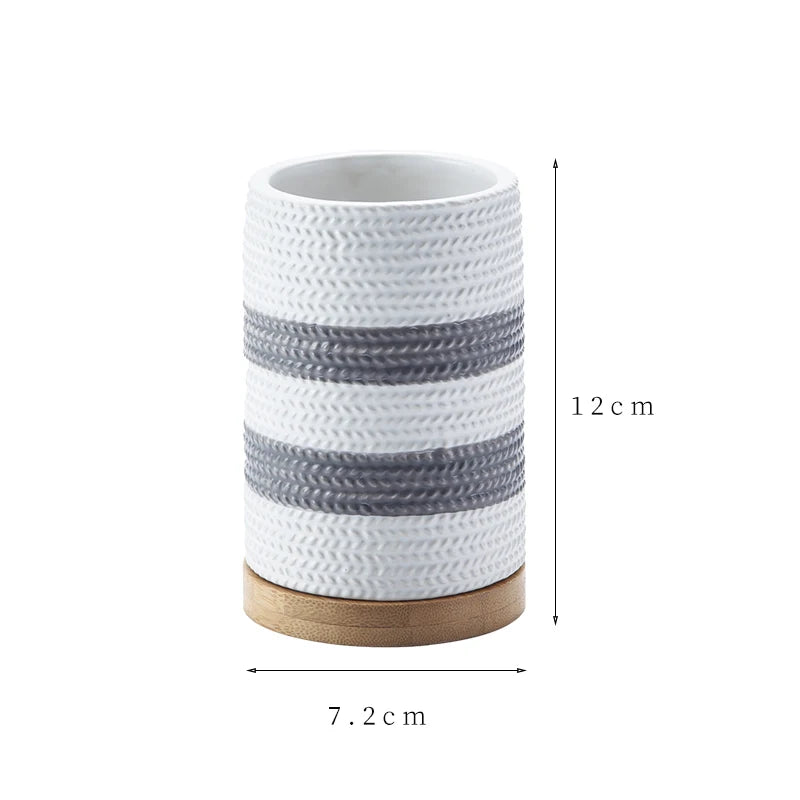 Kit Accessoires Salle De Bain Style Scandinave Avec Motifs Tissés En Résine