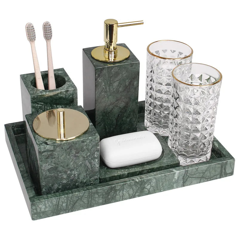 Kit Accessoires Salle de Bain en Marbre Vert