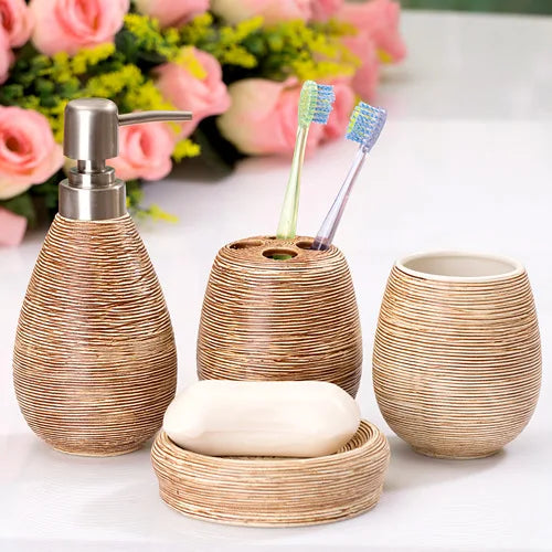 Kit Accessoires De Salle De Bain Style Naturel Avec Distributeur Et Porte-Savon Design