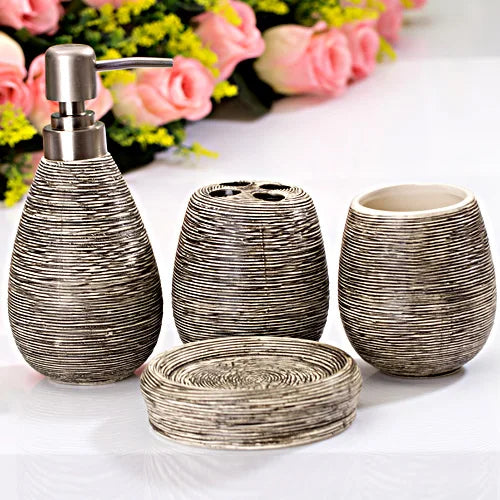 Kit Accessoires De Salle De Bain Style Naturel Avec Distributeur Et Porte-Savon Design