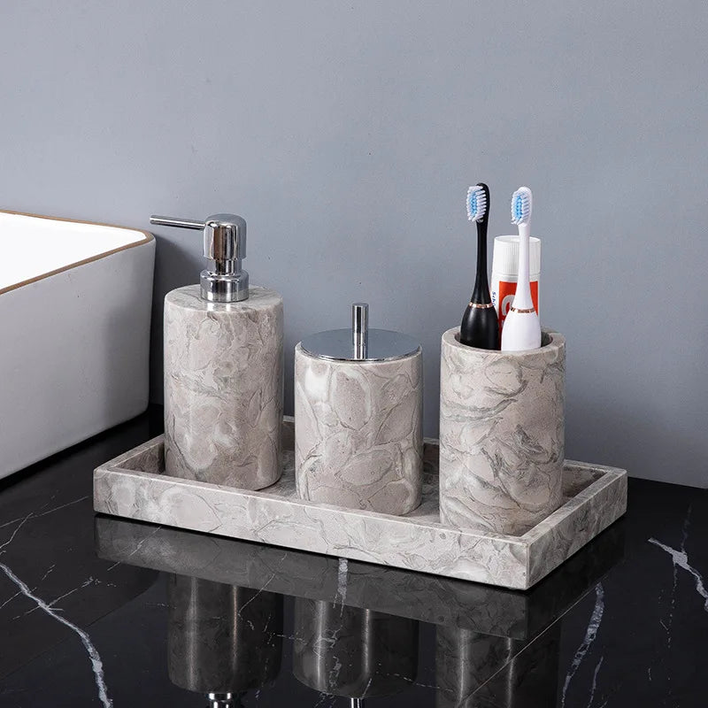 Kit Accessoires Salle De Bain Design En Résine Effet Marbre Moderne