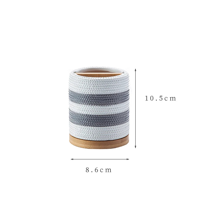 Kit Accessoires Salle De Bain Style Scandinave Avec Motifs Tissés En Résine