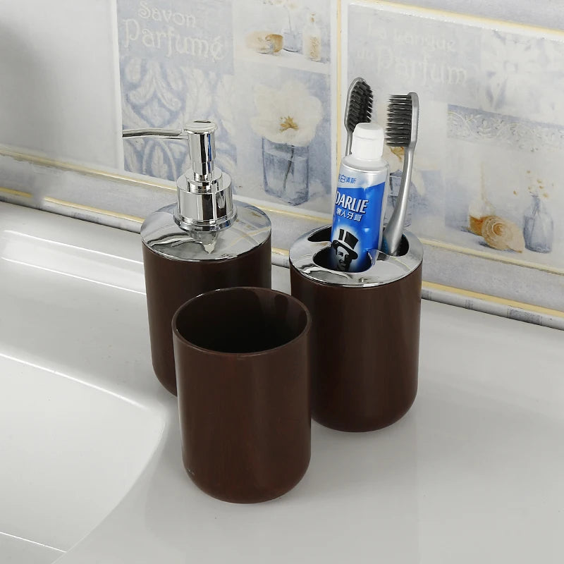 Kit Accessoires Salle de Bain en Plastique Marbré - 3 Eléments