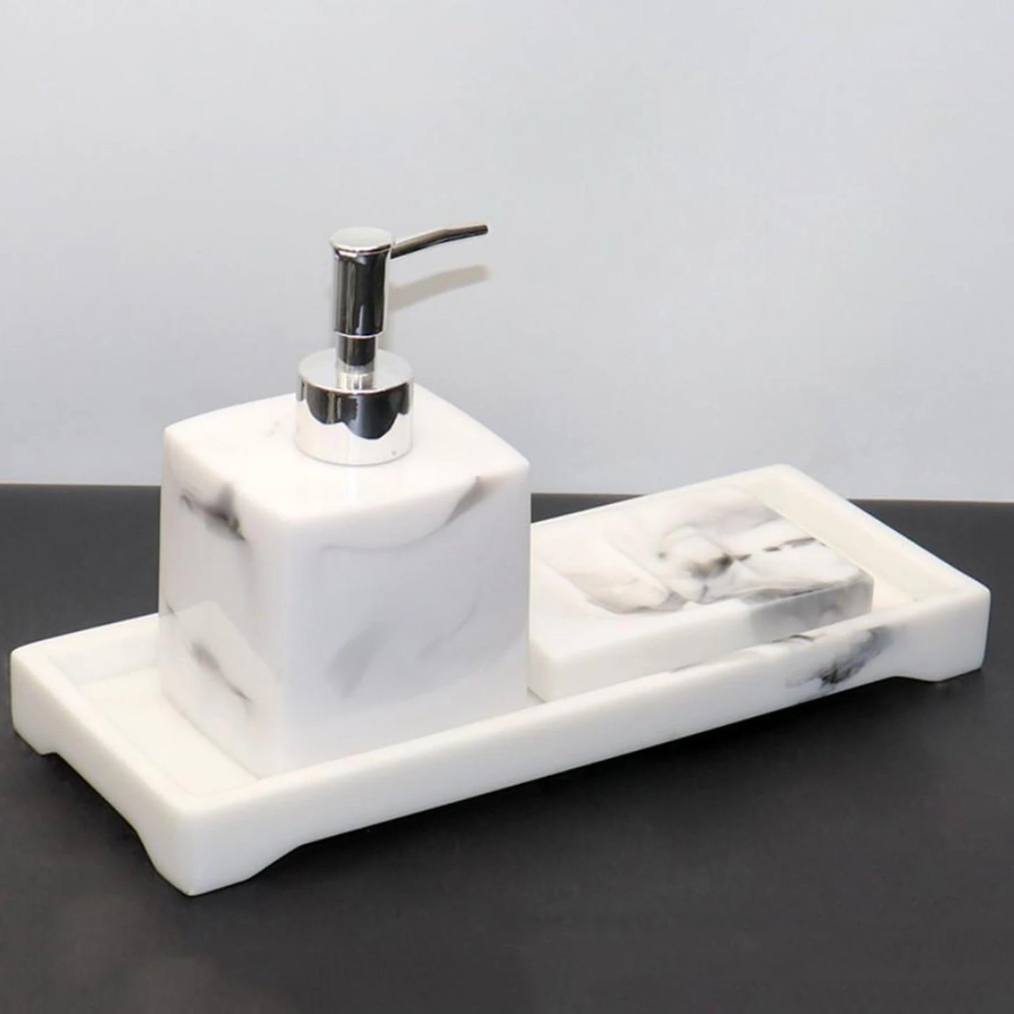 Plateau Rectangulaire Marbré Élégant Pour Accessoires De Salle De Bain