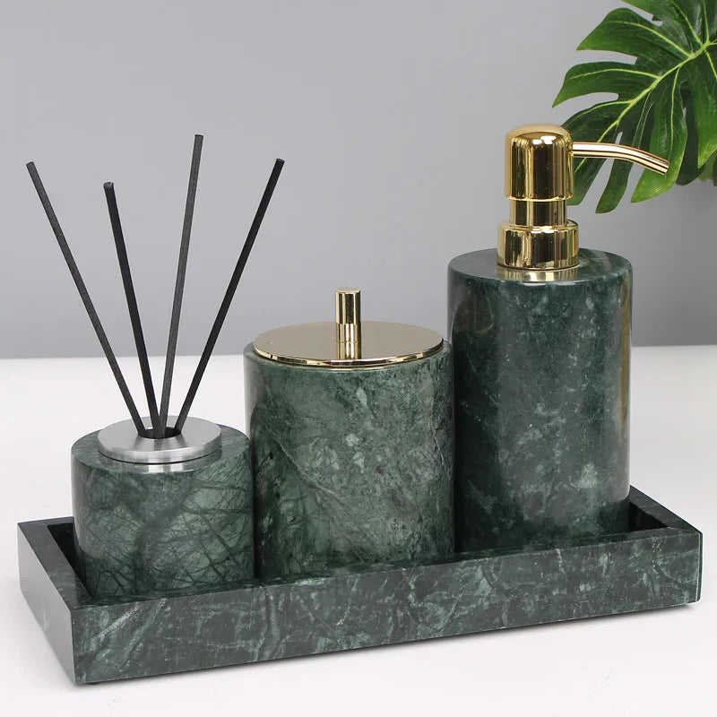 Kit Accessoires Salle de Bain en Marbre Vert