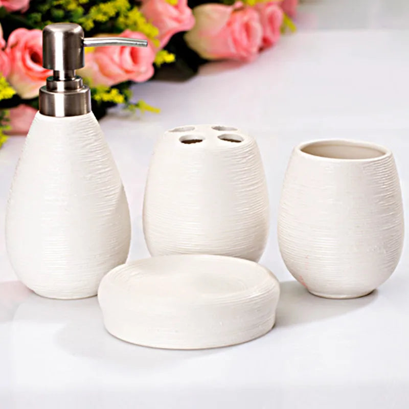 Kit Accessoires De Salle De Bain Style Naturel Avec Distributeur Et Porte-Savon Design
