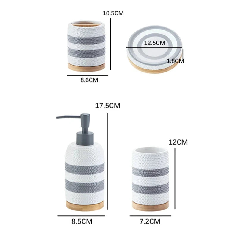 Kit Accessoires Salle De Bain Style Scandinave Avec Motifs Tissés En Résine