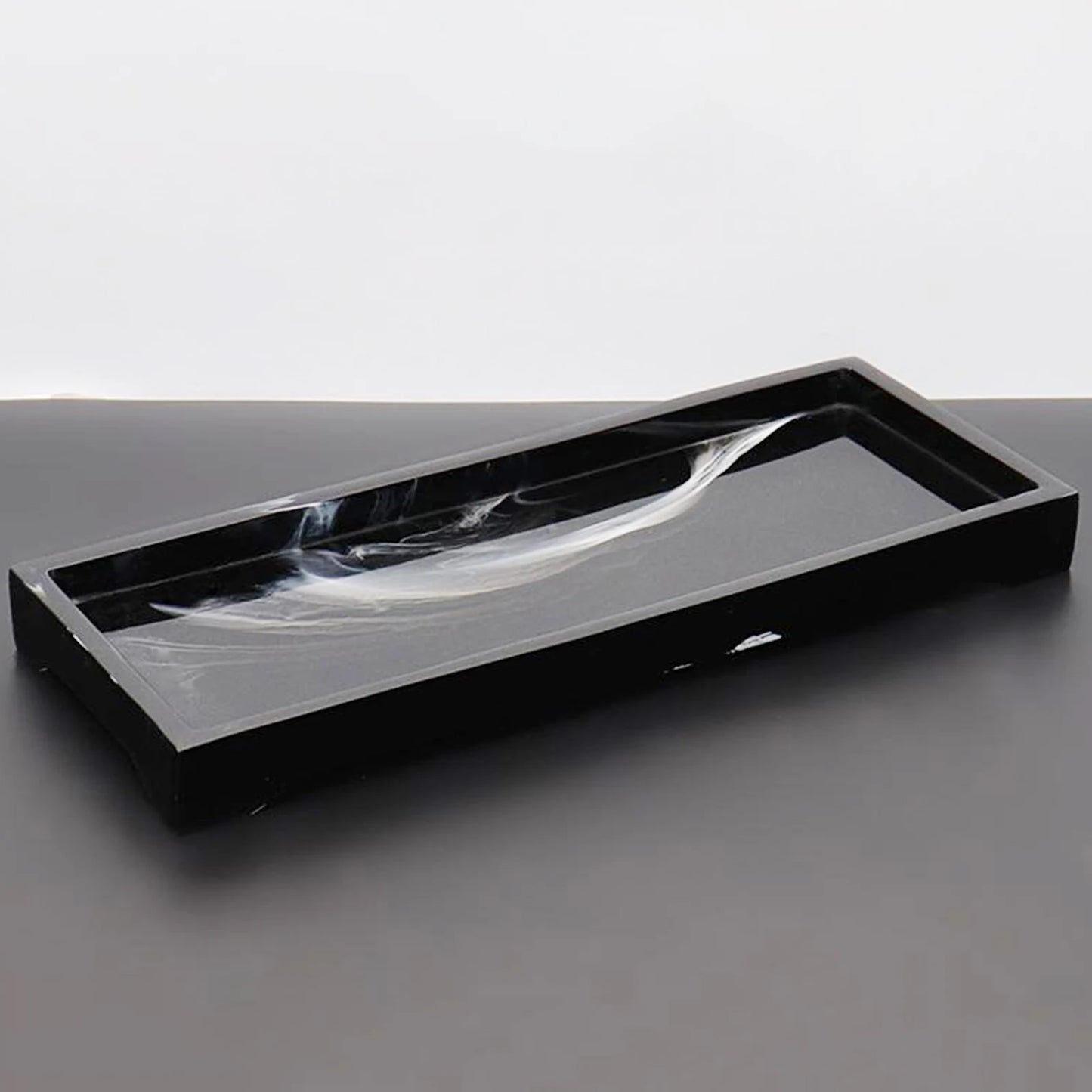 Plateau Rectangulaire Marbré Élégant Pour Accessoires De Salle De Bain