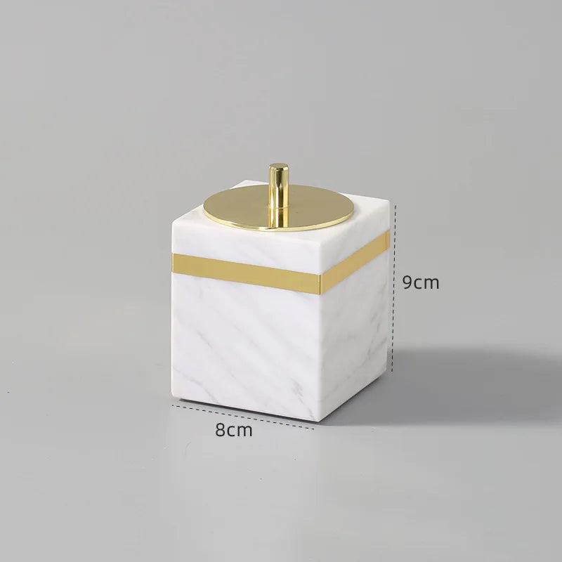 Kit Accessoires Salle de Bain en Marbre Naturel Blanc et Or