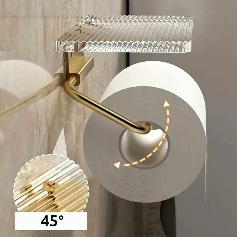 Porte Papier Toilette Mural Avec Étagère En Verre Transparent