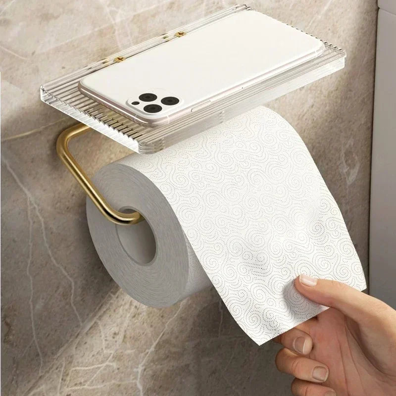 Porte Papier Toilette Mural Avec Étagère En Verre Transparent