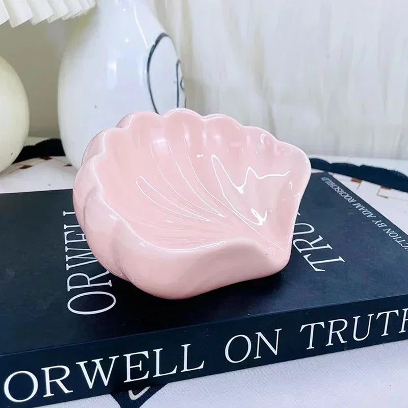 Porte-Savon En Forme De Coquillage Rose En Céramique Avec Écoulement