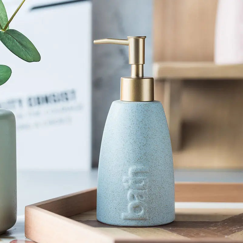 Distributeur De Savon En Céramique Minimaliste - Édition Pastel Avec Pompe Dorée