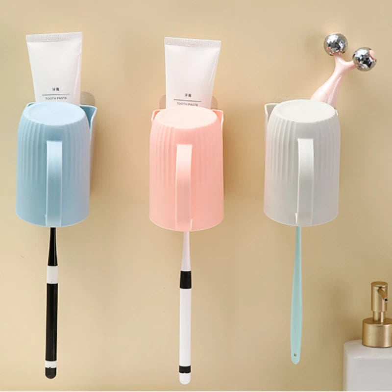 Porte-Brosse À Dents Mural Avec Gobelet Et Rangement Intégré