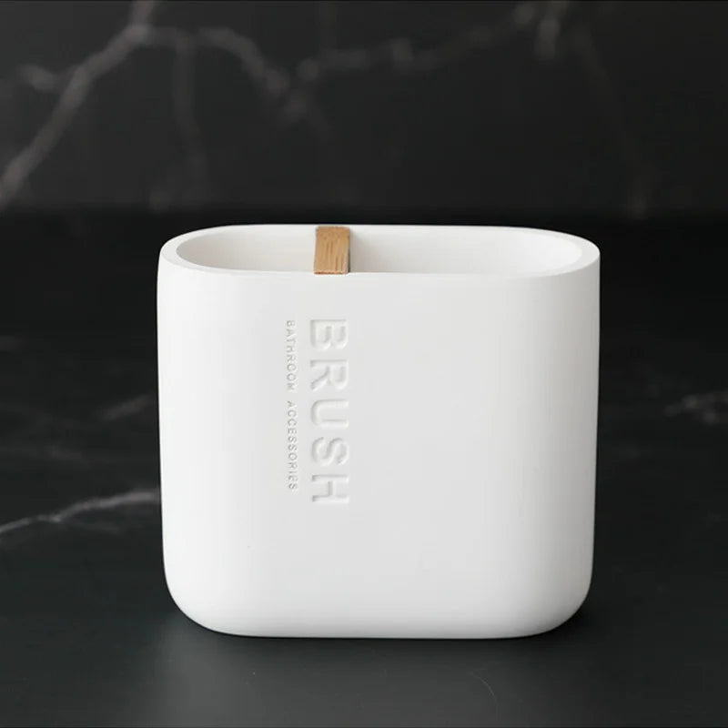 Kit Accessoires pour Toilette Blanc et Bois Composé de 6 Eléments