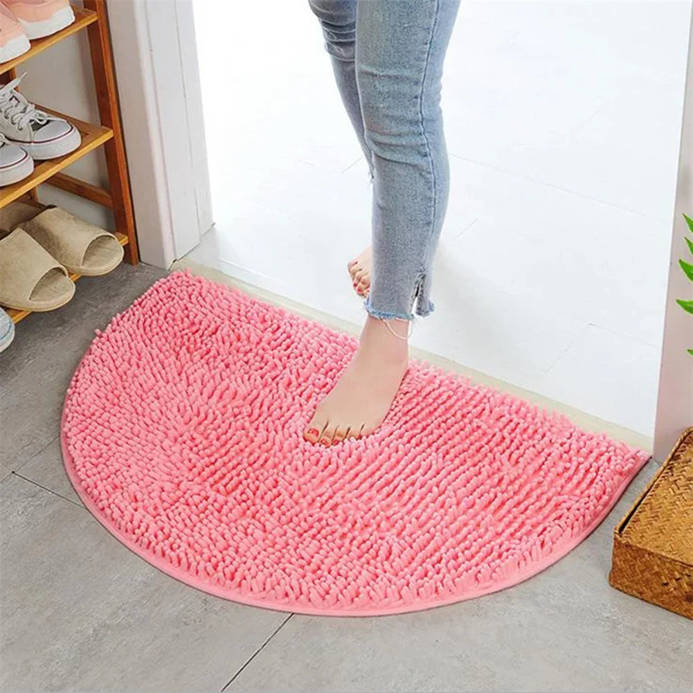 Tapis Demi-Lune En Microfibre Beige Ultra Doux Et Antidérapant