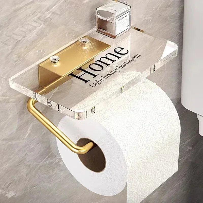 Porte Papier Toilette Mural Avec Étagère En Verre Transparent
