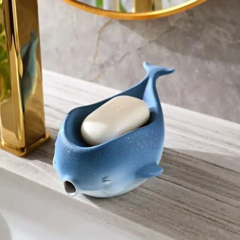 Porte-Savon Baleine En Céramique Bleu