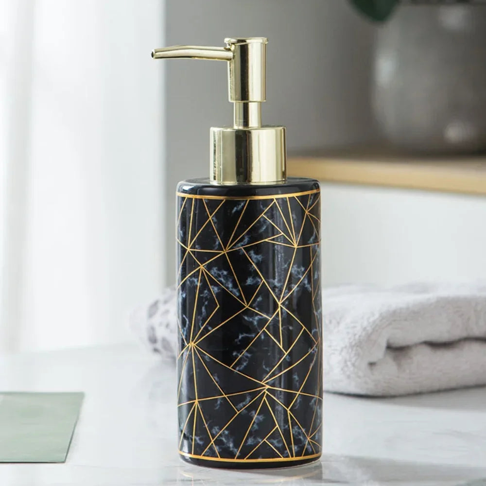 Distributeur De Savon En Céramique Effet Marbre Avec Motif Doré