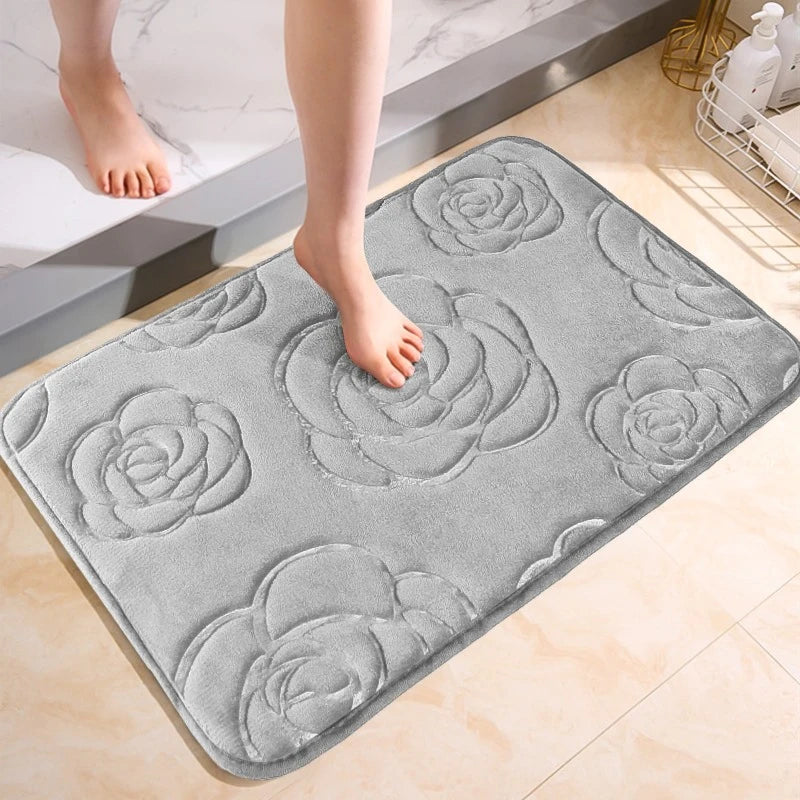 Tapis De Salle De Bain Avec Motif Floral Antidérapant