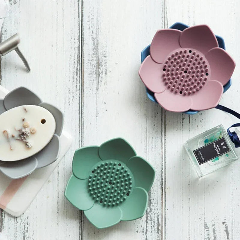 Porte-Savon Design Fleur De Lotus Avec Drainage Silicone