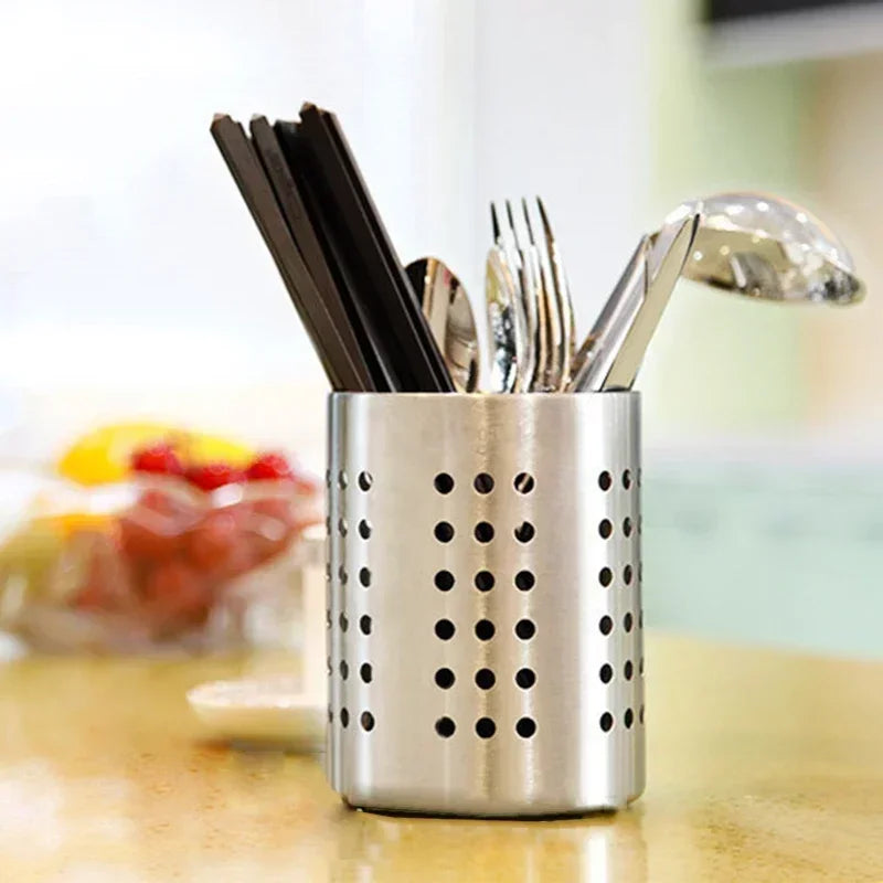 Porte-Ustensiles De Cuisine En Acier Inoxydable Avec Design Perforé