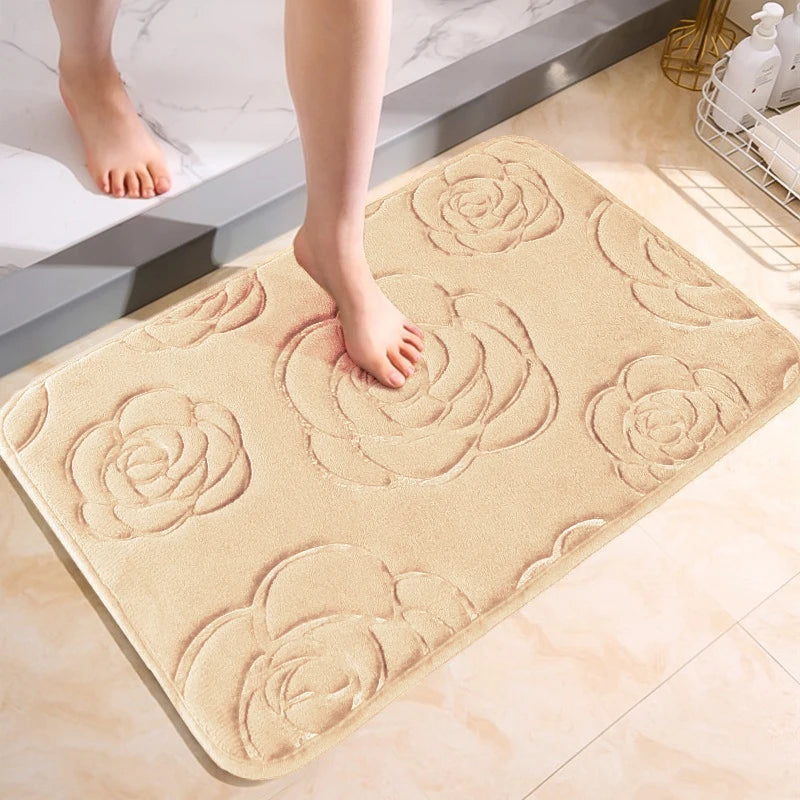 Tapis De Salle De Bain Avec Motif Floral Antidérapant