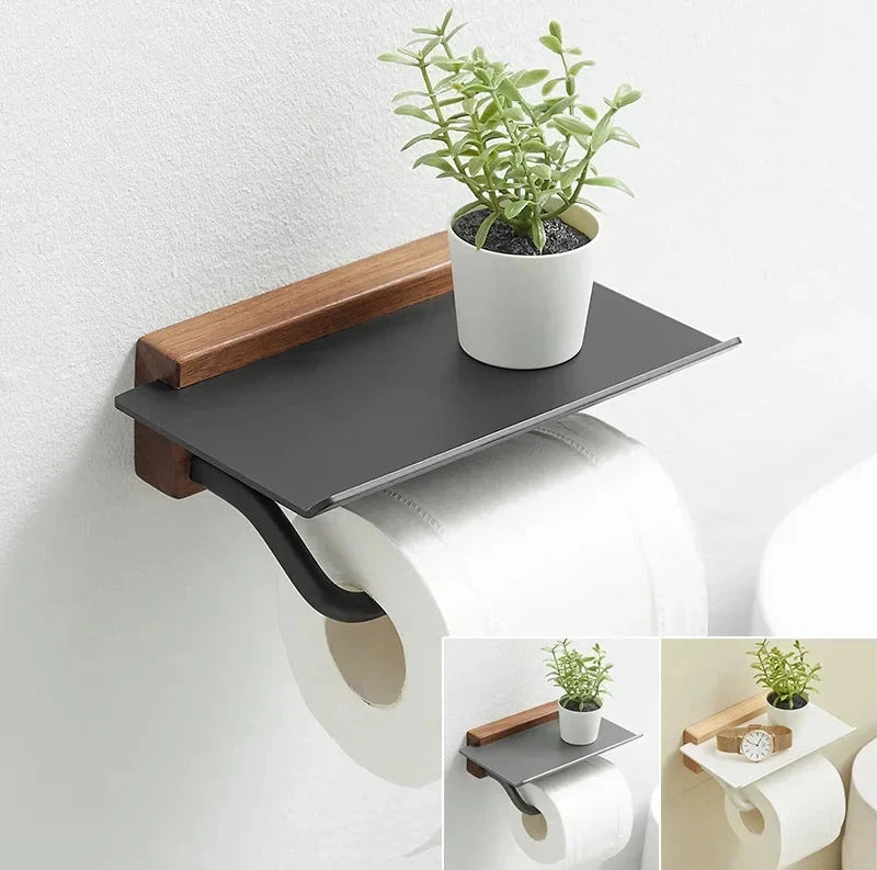 Porte Papier Toilette Avec Étagère En Bois Et Métal