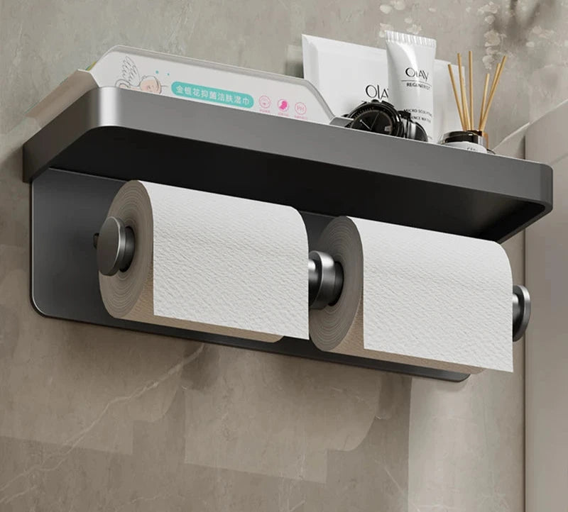 Porte Papier Toilette Double Avec Étagère De Rangement