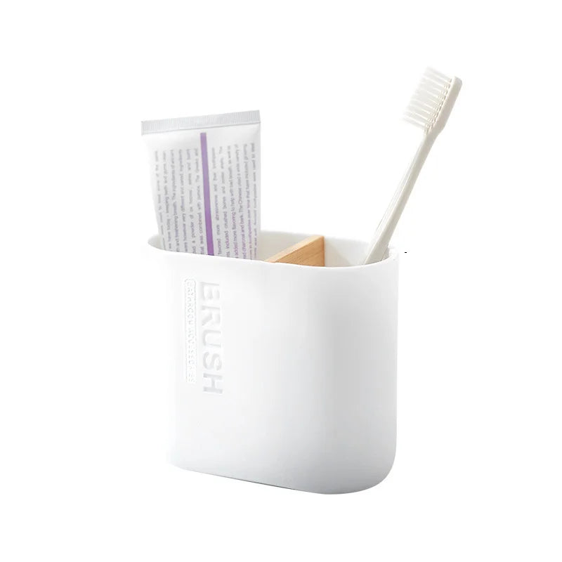 Kit Accessoires pour Toilette Blanc et Bois Composé de 6 Eléments