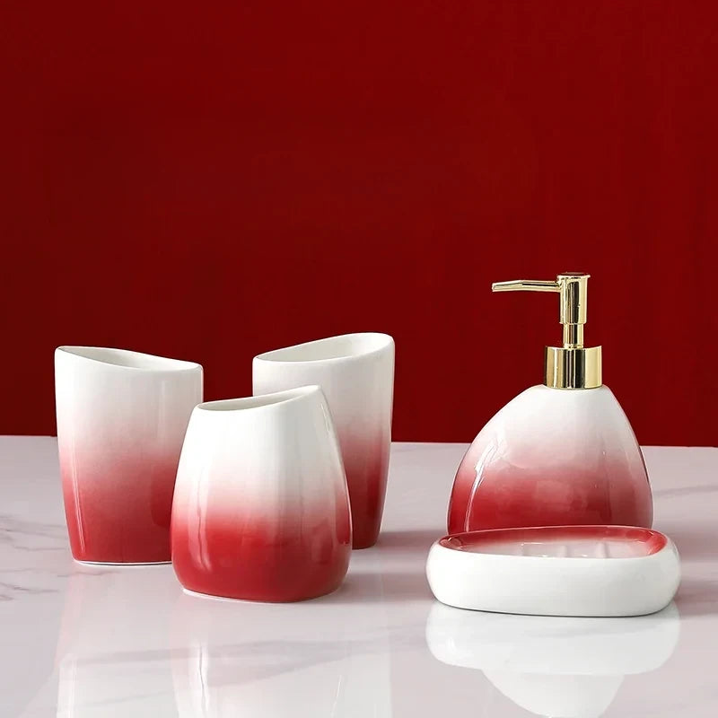 Kit Accessoires Salle de Bain Rouge et Blanc Elégant