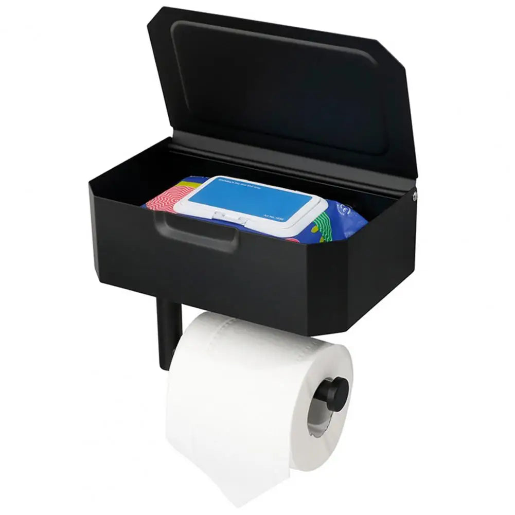 Porte Papier Toilette Avec Boîte De Rangement En Métal Noir
