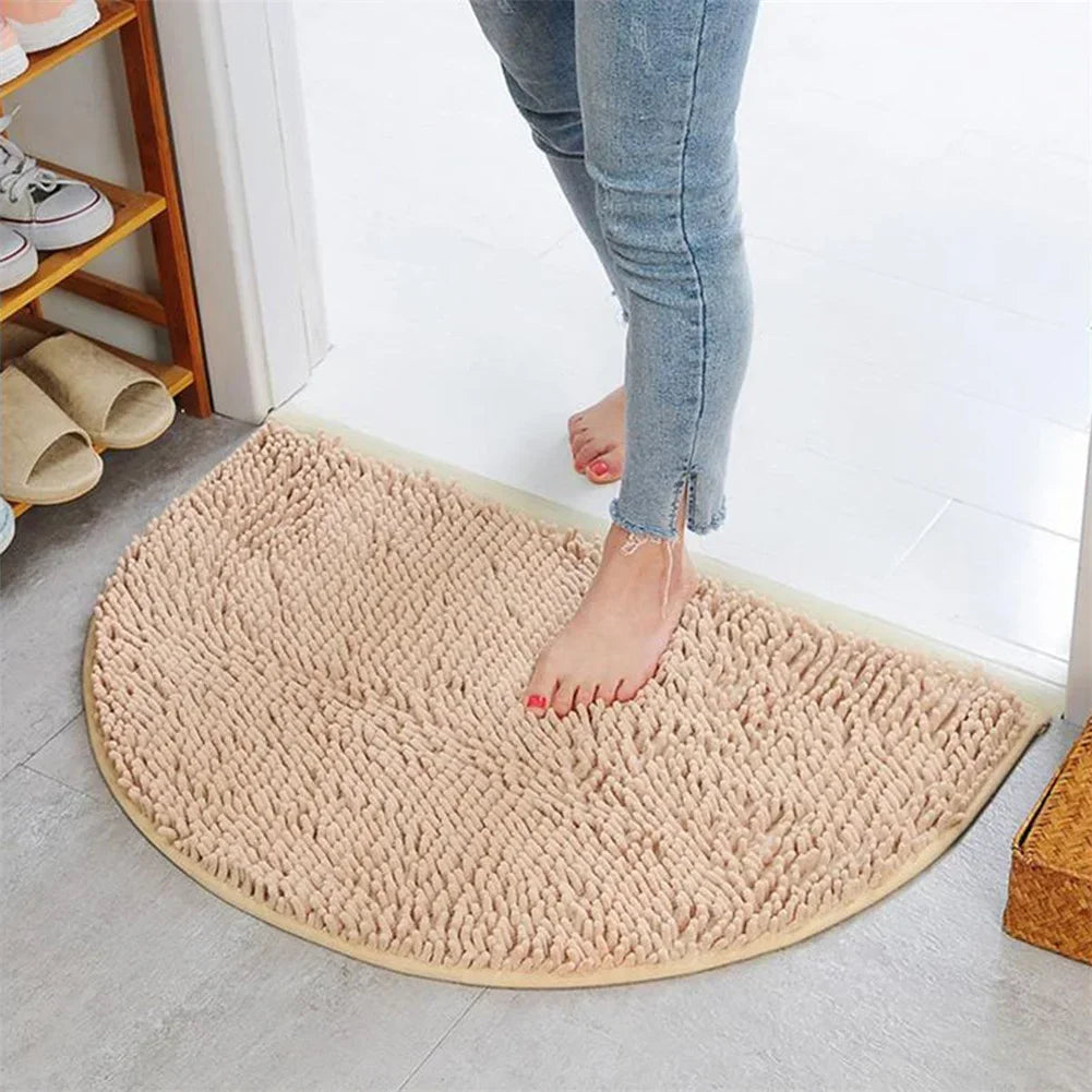 Tapis Demi-Lune En Microfibre Beige Ultra Doux Et Antidérapant