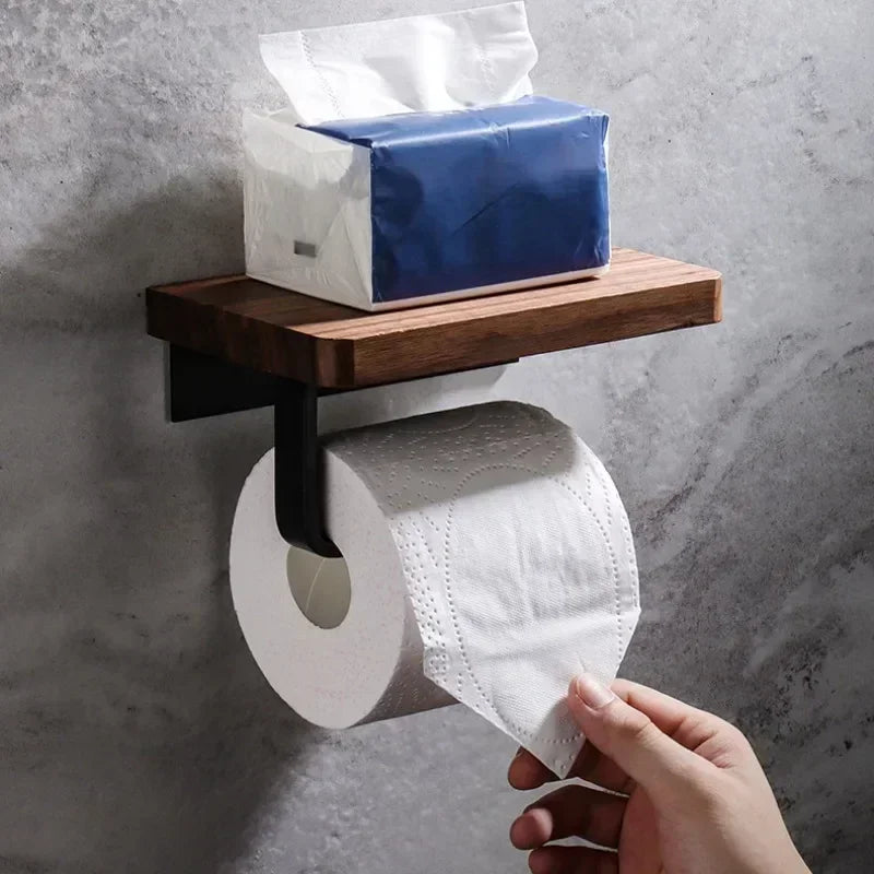 Porte Papier Toilette Avec Étagère En Bois Et Support Métallique