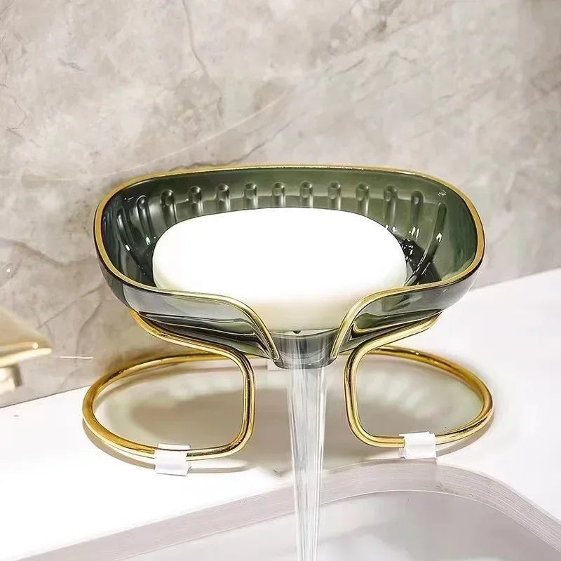 Porte-Savon Design Transparent Avec Support Doré