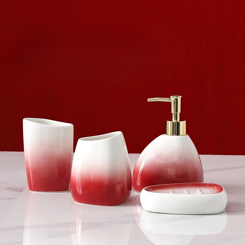 Kit Accessoires Salle de Bain Rouge et Blanc Elégant