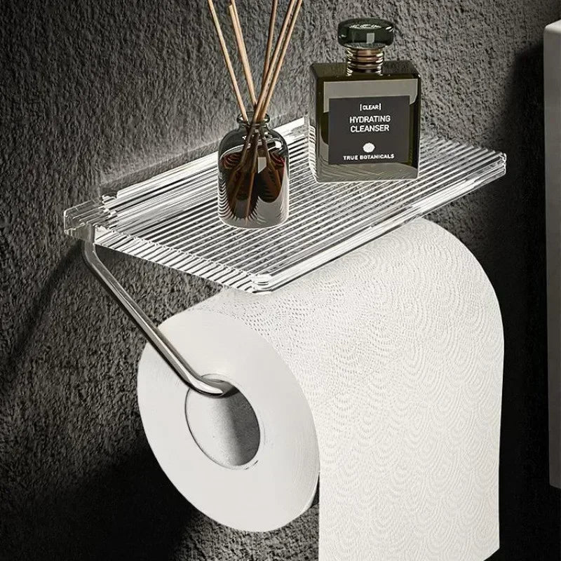 Porte Papier Toilette Mural Avec Étagère En Verre Transparent