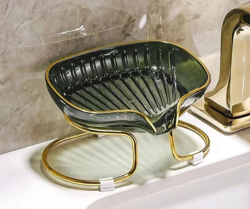 Porte-Savon Design Transparent Avec Support Doré