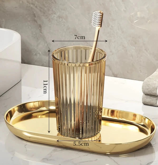Verres À Dents Transparente En Résine Avec Plateau Doré