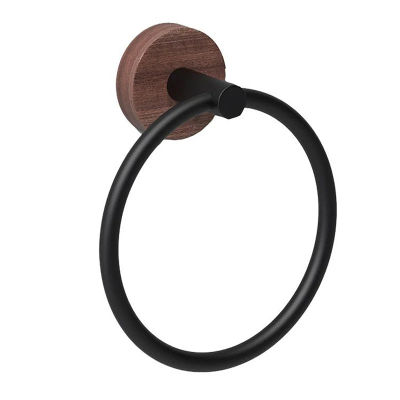 Porte-Serviette Anneau Noir Et Bois Design