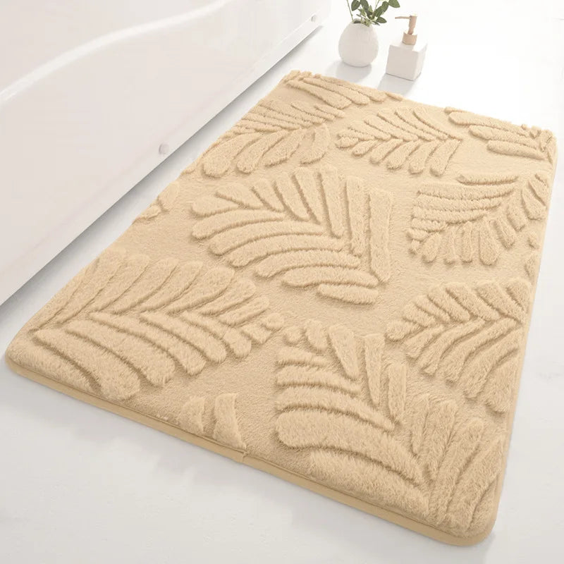 Tapis De Salle De Bain Motif Feuilles Antidérapant Et Doux