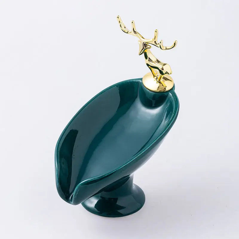 Porte-Savon Feuille Design Luxe Avec Ornement Cerf En Métal