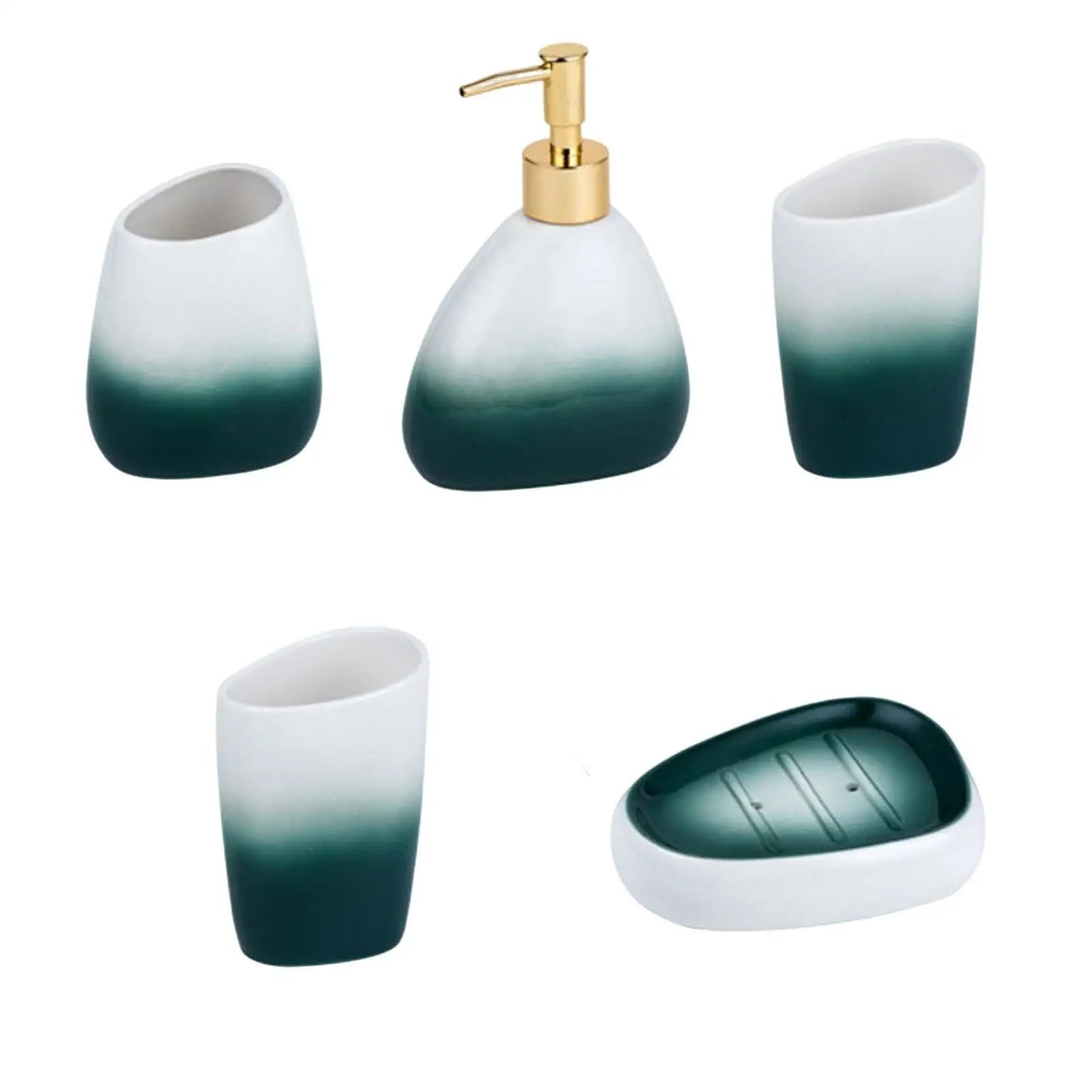 Kit Accessoires Salle de Bain Vert et Blanc Elégant