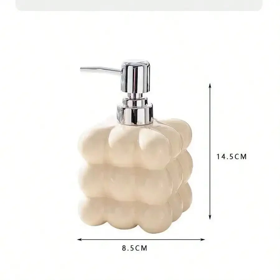 Distributeur De Savon Moderne En Relief - Design Bulles Chromées Et Céramique Éclatante 300ml