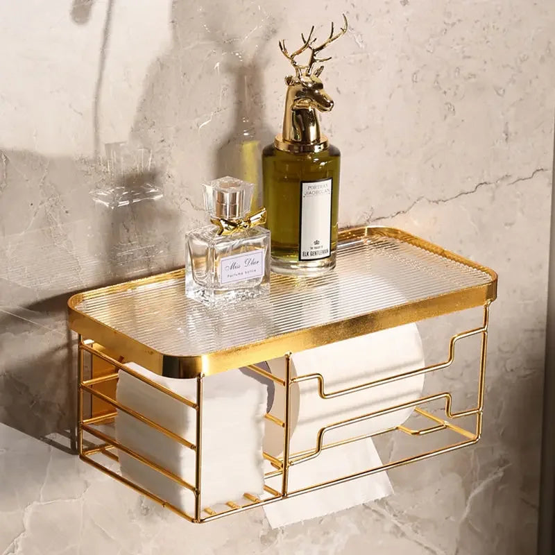 Porte Papier Toilette Luxe Avec Étagère En Verre Transparente