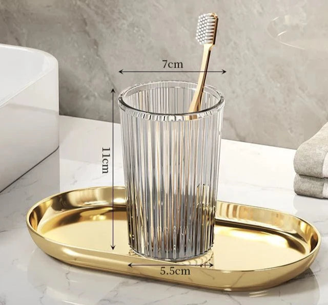Verres À Dents Transparente En Résine Avec Plateau Doré
