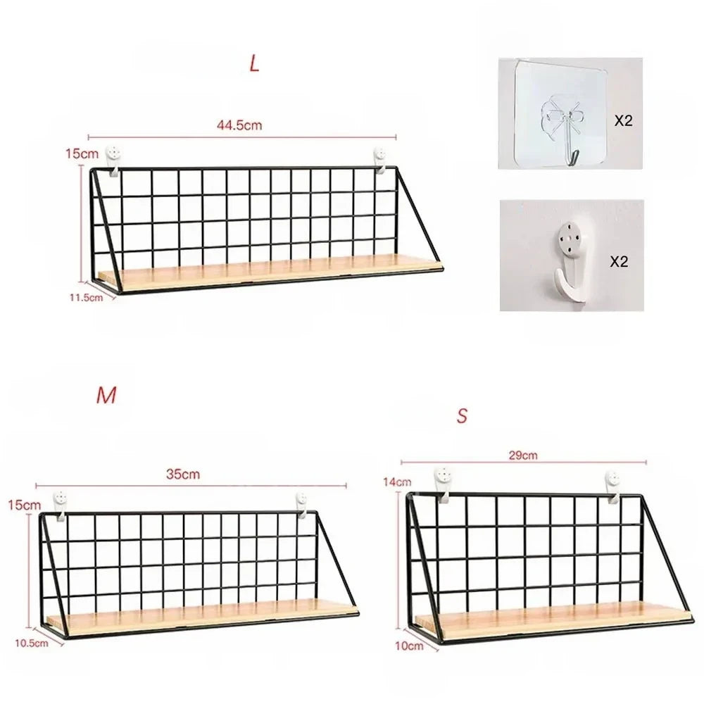 Étagère Murale Cuisine En Bois Et Métal Avec Crochets Adhésifs