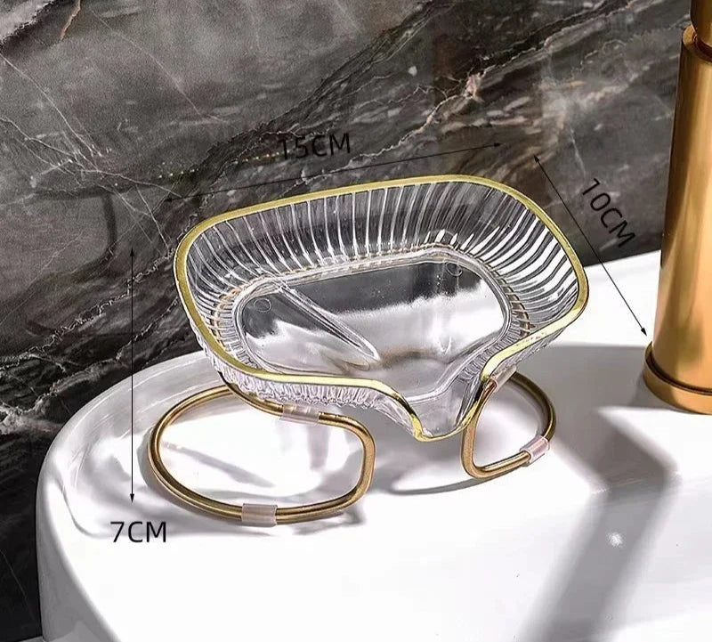 Porte-Savon Design Transparent Avec Support Doré