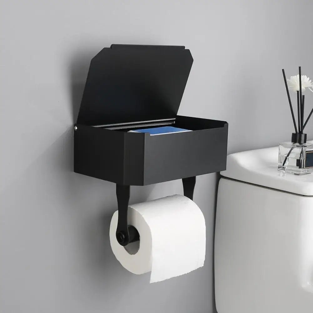Porte Papier Toilette Avec Boîte De Rangement En Métal Noir