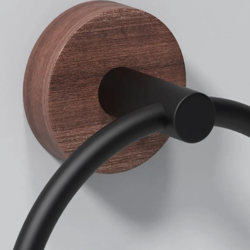 Porte-Serviette Anneau Noir Et Bois Design